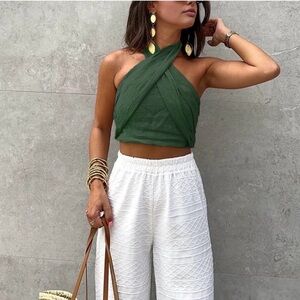 Commense Green Halter Wrap Top